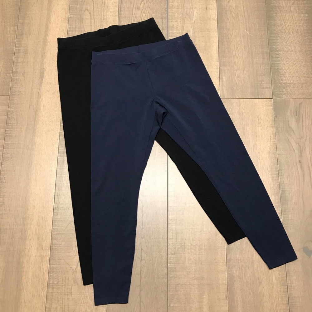 L.L. Bean Pants Leggings Womens Size M Black Blue Perfect Fit Pull On LOT OF 2